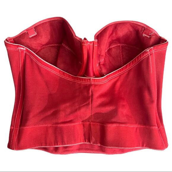 Cupid 38B American VINTAGE 90s Red Hand Dyed Elastic Pullover Bustier - Picture 5 of 7